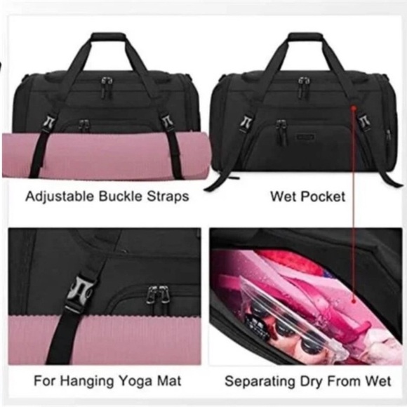 40L Waterproof Sports Bags Travel Duffel Bags Black - Picture 6 of 8